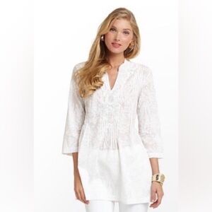 Lilly Pulitzer Sarasota Tunic 100% Cotton Embroidered Beaded Resort White Medium